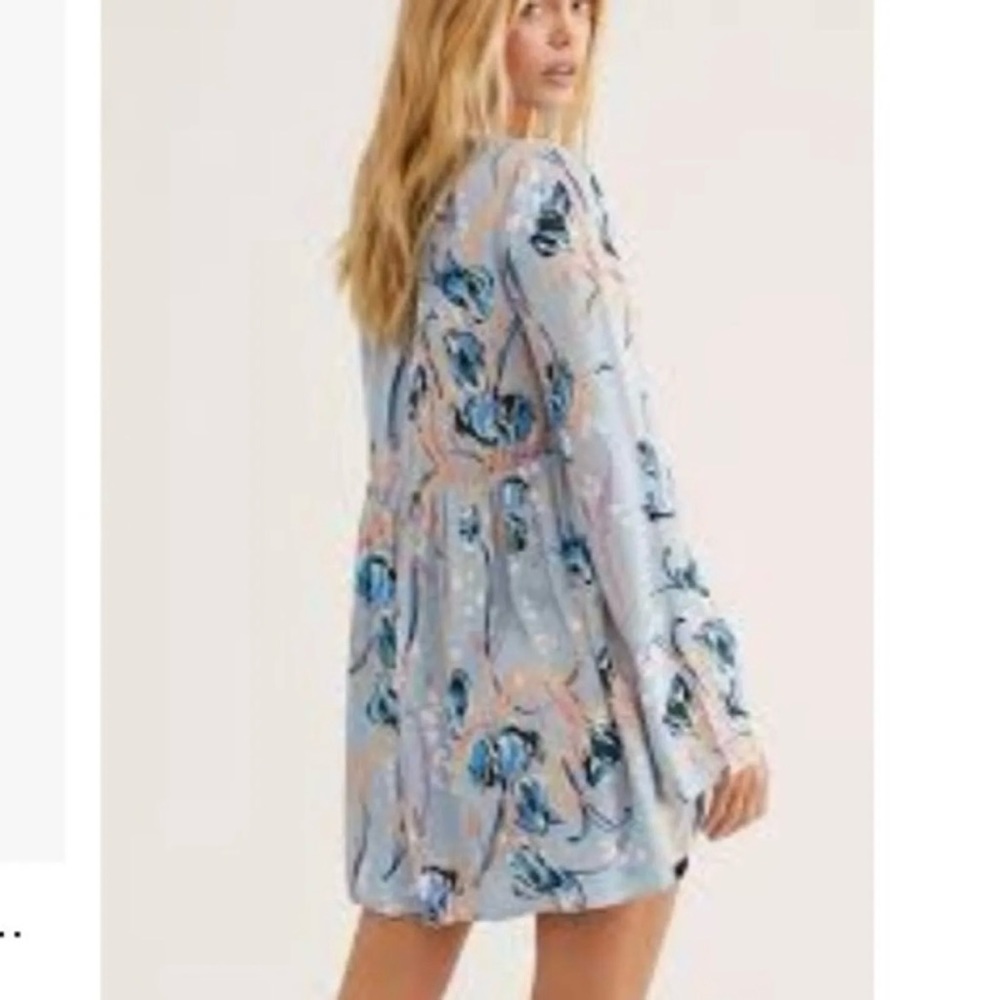 FREE PEOPLE Bella Printed Blur Blue Floral Tunic Dress Size S - Picture 3 of 10